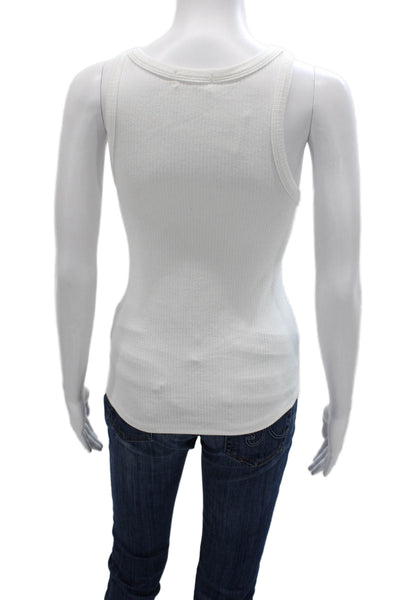 Sweewe Womens Basic Cotton Sleeveless Tank Top White Round Neck Size L