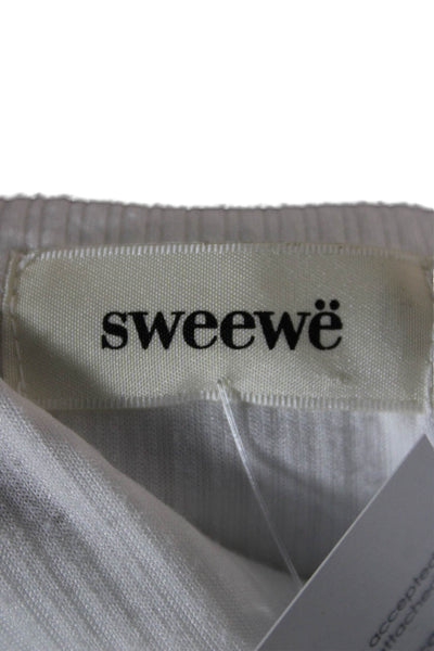 Sweewe Womens Basic Cotton Sleeveless Tank Top White Round Neck Size L
