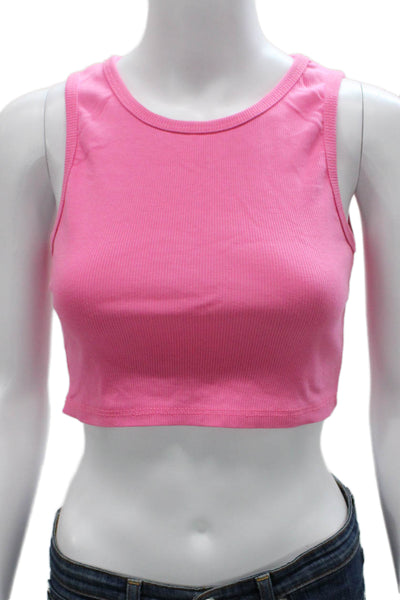Free For Humanity Women Cropped Sleeveless Tank Pink Round Neck Size S