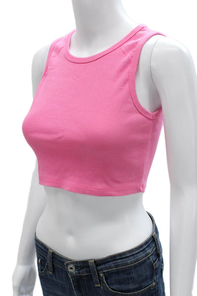 Free For Humanity Women Cropped Sleeveless Tank Pink Round Neck Size S