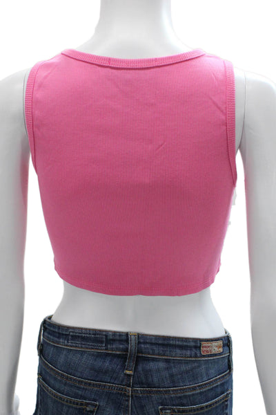 Free For Humanity Women Cropped Sleeveless Tank Pink Round Neck Size S