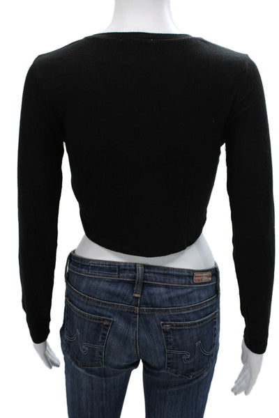 Z Supply Womens Black Rayon Long Sleeve Crew Neck Basic T-Shirt Size XS