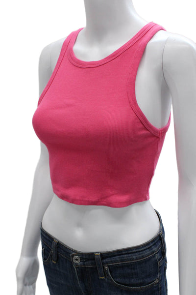Zara Women Cropped Tank Pink Cotton Blend Round Neck Sleeveless Size M