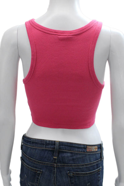 Zara Women Cropped Tank Pink Cotton Blend Round Neck Sleeveless Size M