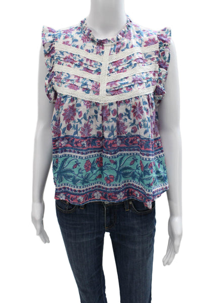 Bell Womens Silk Floral High Neck Sleeveless Button Blouse Size S