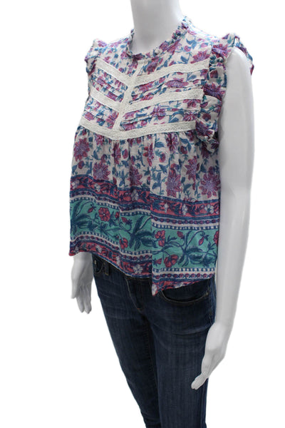 Bell Womens Silk Floral High Neck Sleeveless Button Blouse Size S