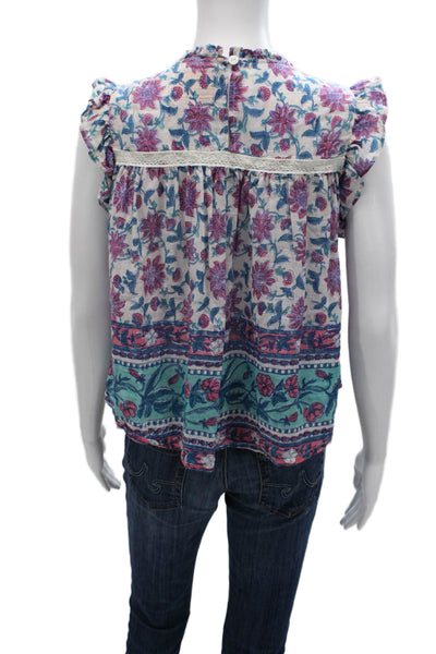 Bell Womens Silk Floral High Neck Sleeveless Button Blouse Size S