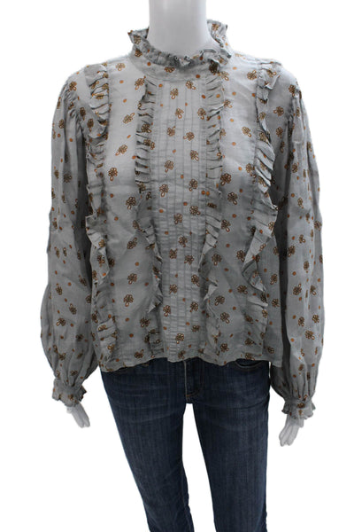 Innika Choo Womens Ramie Floral High Neck Long Sleeve Tie Blouse Size One Size