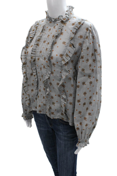 Innika Choo Womens Ramie Floral High Neck Long Sleeve Tie Blouse Size One Size