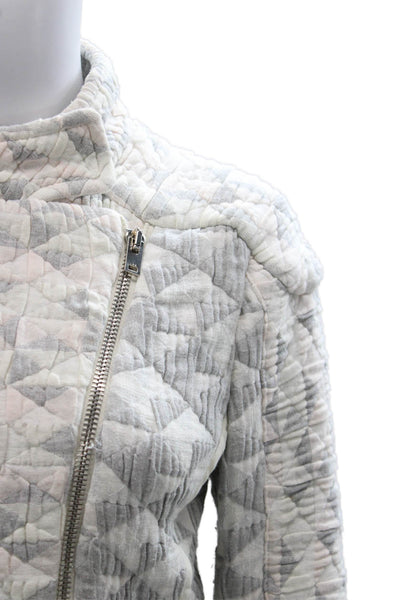 IRO Women Biker Jacket White Cotton Blend Geometric Long Sleeve Zip Size 38