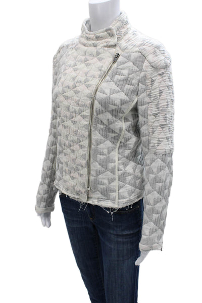 IRO Women Biker Jacket White Cotton Blend Geometric Long Sleeve Zip Size 38