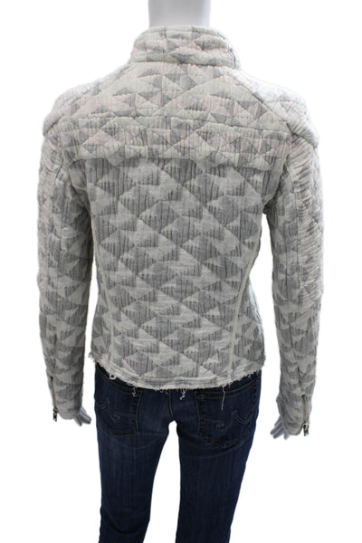 IRO Women Biker Jacket White Cotton Blend Geometric Long Sleeve Zip Size 38