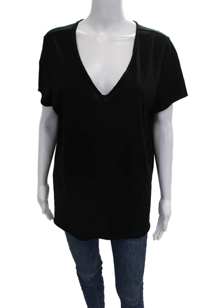 Allsaints Womens Black V-Neck Cotton Short Sleeve Basic T-Shirt Size L