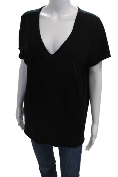 Allsaints Womens Black V-Neck Cotton Short Sleeve Basic T-Shirt Size L
