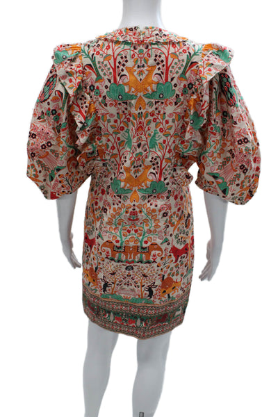Rhode Women Shift Mini Dress Animal Print V-Neck Half Sleeve Cotton Size 4