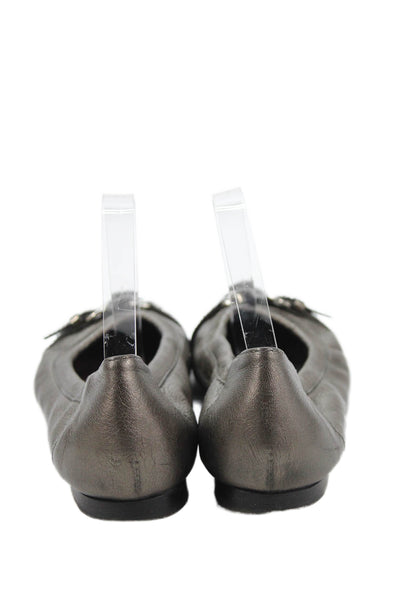 AGL Attilio Giusti Leombruni Womens Metallic Leather Flats Gray Size 40 10