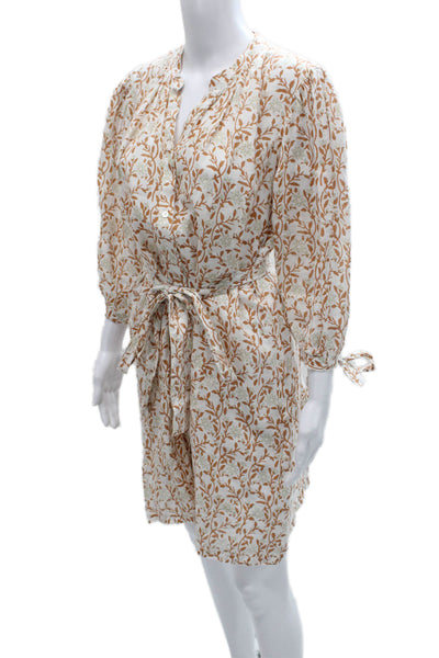 Hannah Womens Shirt Dress Multicolor Linen V Neck Long Sleeve Button Size M