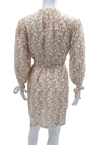 Hannah Womens Shirt Dress Multicolor Linen V Neck Long Sleeve Button Size M