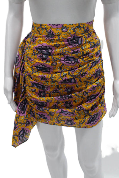 Rhode Womens Wrap Mini Skirt Yellow Floral Cotton Zip Size 4