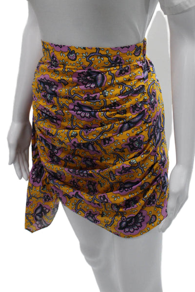 Rhode Womens Wrap Mini Skirt Yellow Floral Cotton Zip Size 4