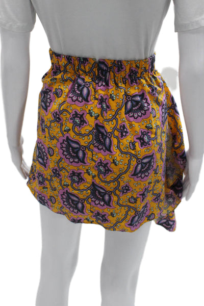 Rhode Womens Wrap Mini Skirt Yellow Floral Cotton Zip Size 4
