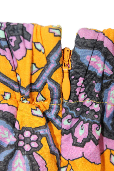 Rhode Womens Wrap Mini Skirt Yellow Floral Cotton Zip Size 4