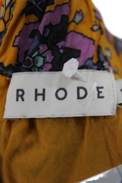 Rhode Womens Wrap Mini Skirt Yellow Floral Cotton Zip Size 4