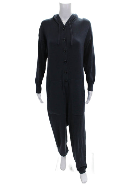 Michael Michael Kors Women Blue Cotton Collared Long Sleeve Jumpsuit Zip Size M