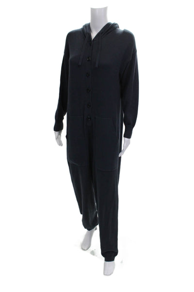 Michael Michael Kors Women Blue Cotton Collared Long Sleeve Jumpsuit Zip Size M