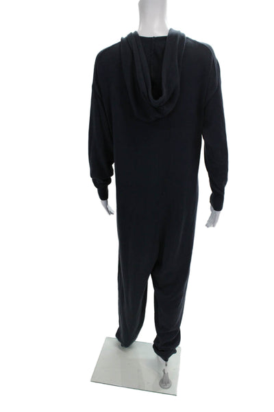 Michael Michael Kors Women Blue Cotton Collared Long Sleeve Jumpsuit Zip Size M