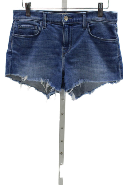 L'Agence Women Cut-Off Cotton Blue Shorts Zip Size 25