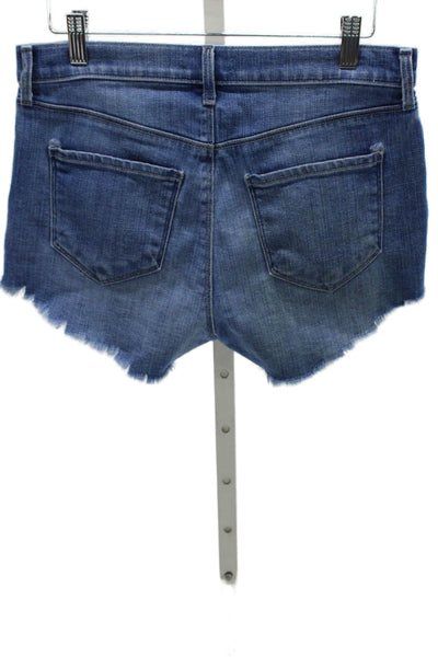 L'Agence Women Cut-Off Cotton Blue Shorts Zip Size 25
