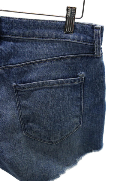 L'Agence Women Cut-Off Cotton Blue Shorts Zip Size 25