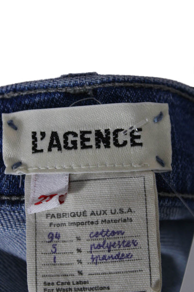 L'Agence Women Cut-Off Cotton Blue Shorts Zip Size 25