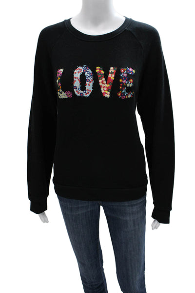 Whistles Womens Black Floral Cotton Crew Neck Pullover Sweatshirt Size M