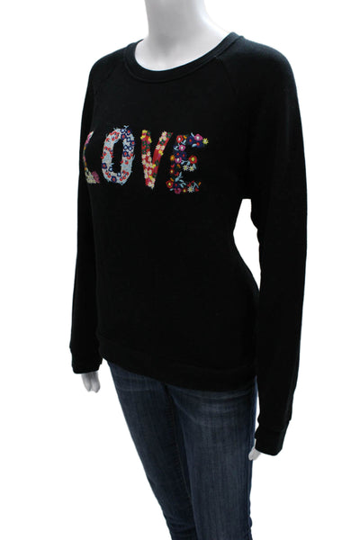 Whistles Womens Black Floral Cotton Crew Neck Pullover Sweatshirt Size M