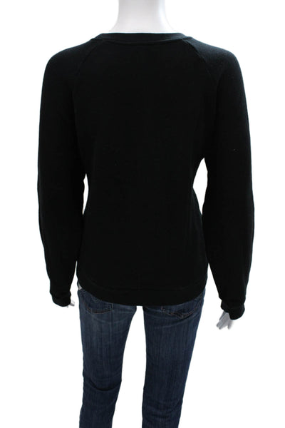 Whistles Womens Black Floral Cotton Crew Neck Pullover Sweatshirt Size M