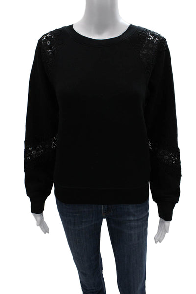 Paige Black Label Womens Pullover Sweatshirt Black Cotton Crew Neck Size XS