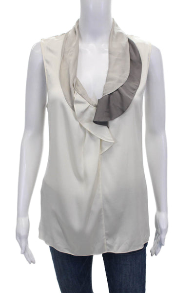 Elie Tahari Women Basic Silk Cowl Neck Sleeveless Blouse Ivory Size L