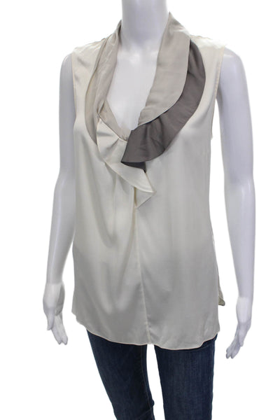 Elie Tahari Women Basic Silk Cowl Neck Sleeveless Blouse Ivory Size L