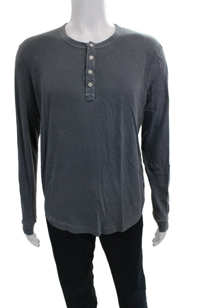 Buck Mason Mens Henley T-Shirt Long Sleeve Gray Cotton Size M