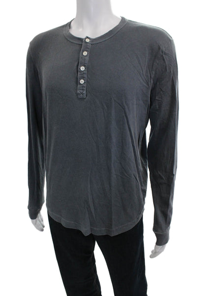 Buck Mason Mens Henley T-Shirt Long Sleeve Gray Cotton Size M