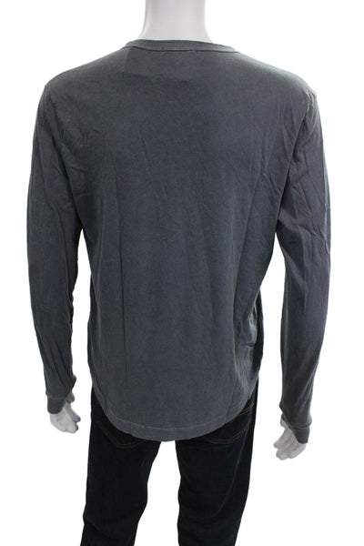 Buck Mason Mens Henley T-Shirt Long Sleeve Gray Cotton Size M