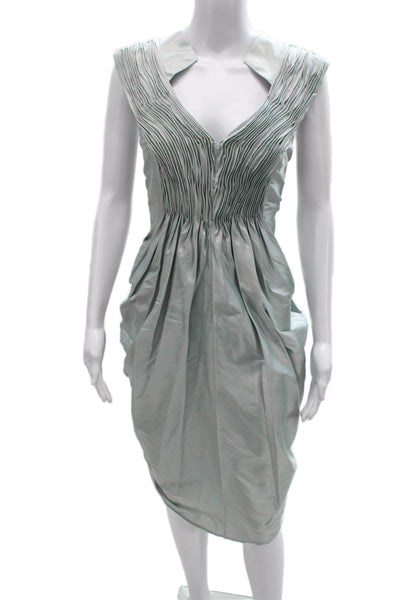 Rachel Roy Womens Silk Green V-Neck Sleeveless Knee Length Dress Zip Size 6