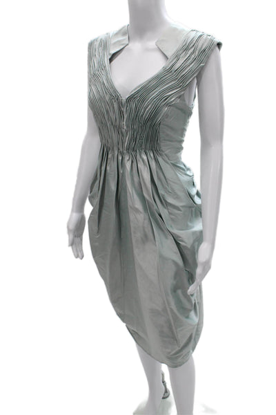 Rachel Roy Womens Silk Green V-Neck Sleeveless Knee Length Dress Zip Size 6