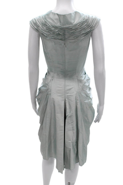 Rachel Roy Womens Silk Green V-Neck Sleeveless Knee Length Dress Zip Size 6
