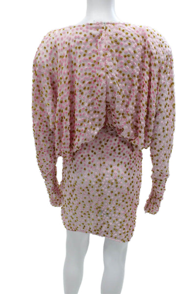 Dodo Bar Oh Womens Blouson Pink Polka Dot Long Sleeve Mini Dress Size 40