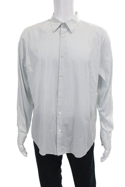 Theory Mens Cotton Geometric Print Button Up Shirt White Size XL