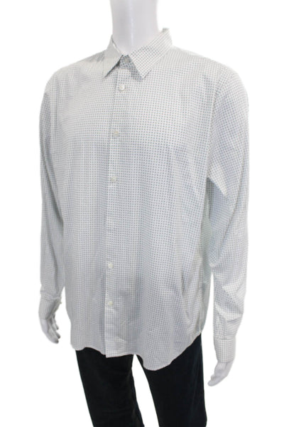 Theory Mens Cotton Geometric Print Button Up Shirt White Size XL