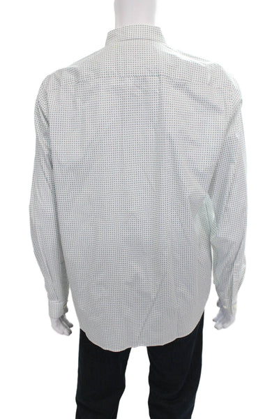 Theory Mens Cotton Geometric Print Button Up Shirt White Size XL